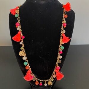 Lilly Pulitzer Confetti Multi Colored Tassel Beaded Gold Sand Dollar Necklace